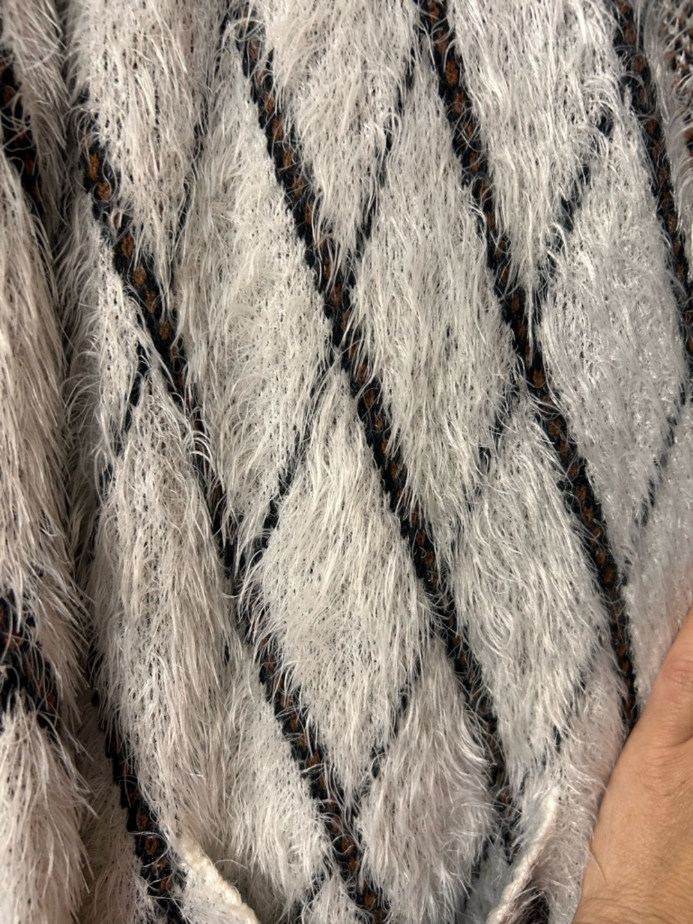 Olivers Cream Fuzzy Open-Front Cardigan with Black Diamond Stripes - Picture 3 of 4